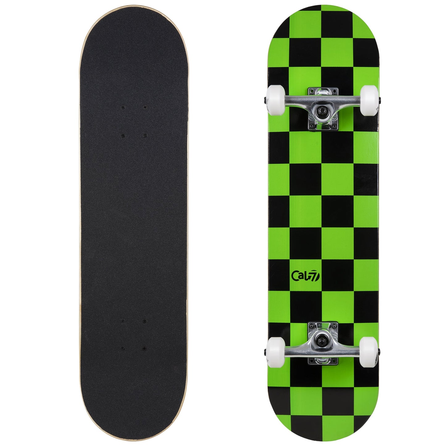 Cal 7 Complete 7.5/7.75/8-Inch Skateboard Optical with Lime Green and Black Check Design